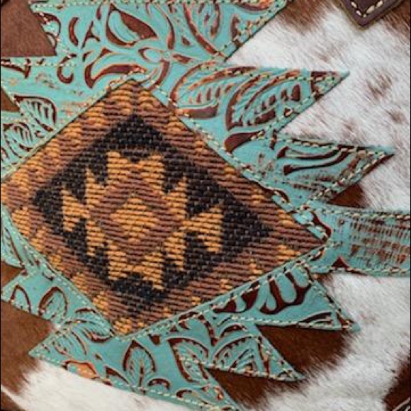 New Genuine Leather Bohemian Western Print Tote Bag Shoulder Bag Handbag - Picture 3 of 13